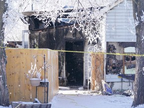 The scene of a house fire that happened Sunday on Ottawa Street in Davidson, Sask., Monday, Feb. 19, 2024.