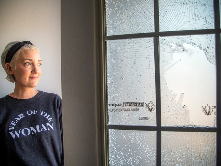  Kristen Simkus’ front door was damaged by a bullet during the shooting that involved an Ottawa police officer and a 25-year-old woman on Avondale Avenue on Friday afternoon.