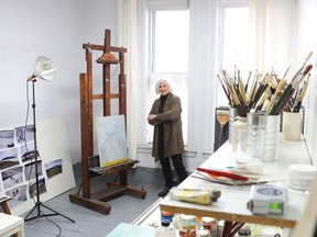 Artist Leslie Reid in her studio on Bank Street