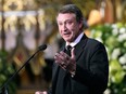 Canadian former ice hockey player Wayne Gretzky speaks during a state funeral of late former Canadian Prime Minister Brian Mulroney at Notre-Dame Basilica in Montreal on March 23, 2024.