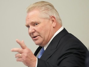 Ontario Premier Doug Ford attends a housing announcement in Belleville, Ont., on Friday, March 1, 2024. THE CANADIAN PRESS/Chris Young