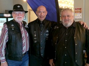 Don Chow (centre) at a previous Ride for Dad kickoff event with Garry Janz (left), Ride for Dad co-founder and president, and Byron Smith, Ride for Dad co-founder and national ride captain.  SUPPLIED PHOTOS