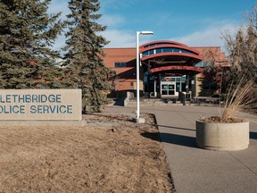 Lethbridge Police Service headquarters is shown in Lethbridge, Alta., on Wednesday, March 10, 2021.