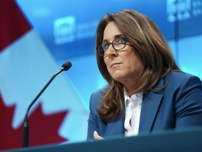 Carolyn Rogers, Senior Deputy Governor of the Bank of Canada, holds a press conference at the Bank of Canada in Ottawa on Wednesday, March 6, 2024.
