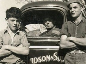 A young Joe Hudson, left, is pictured here with his father Arthur, centre, and older brother Grant in 1943. (Submitted photo)