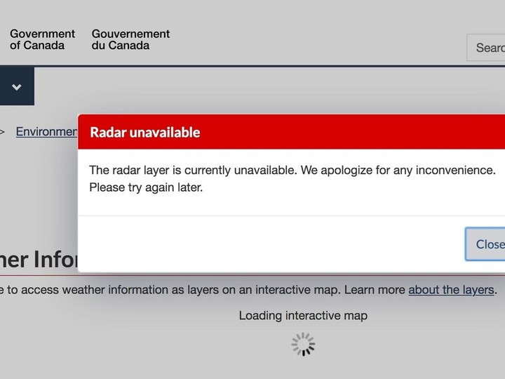  What people trying to access the Environment Canada radar map saw — repeatedly — during the Aug. 10 storm.