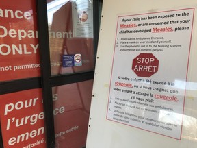 CHEO sign warning about measles in 2019