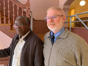 Rev. Guy Pierre-Canel (left) is the pastor of Elglise evangelique baptise. Gordon Belyea (right) is the former associate pastor. Both argue that the Lowertown church can't sustain a heritage designation.