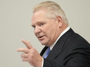 Ontario Premier Doug Ford attends an announcement in Belleville, Ont., on March 1, 2024.