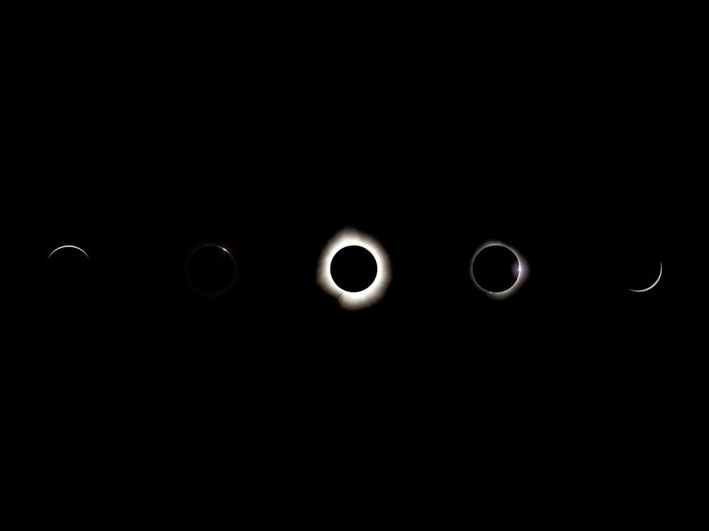  The total solar eclipse as seen from Brossard on Monday April 8, 2024. The partial eclipse started at 2:14 pm, totality at 3:26 pm and partial eclipse ended at 4:36 pm EDT. Dave Sidaway / Montreal Gazette