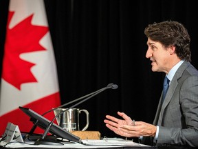 Justin Trudeau at the microphone