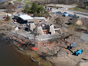 A bird's-eye view of NCC construction at Westboro Beach in Ottawa this week