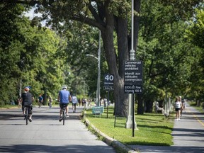 Runners, walkers and cyclists were out along the Rideau Canal on both the pathway and Queen Elizabeth Driveway on Saturday, July 22, 2023.