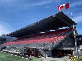 A view of the north-side stands of TD Place with the Civic Centre underneath