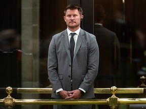 GC Strategies partner Kristian Firth stands at the bar of the House of Commons as he is admonished by the Speaker on Wednesday, April 17, 2024.