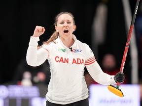 Canada skip Rachel Homan reacts to her game-winning fina