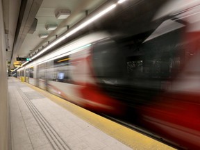 An LRT at Rideau Centre station in Ottawa.