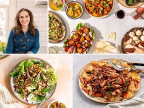 Clockwise from top left: author Micah Siva, a hearty Passover Seder, savoury pulled mushroom and tofu "brisket," and herbed horseradish salad. AUTHOR PHOTO BY HANNAH LOZANO/SEDER PHOTO BY NEETU LADDHA/ RECIPE PHOTOS BY MICAH SIVA
