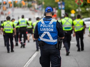 Police presence at protest calling for a ceasefire in Gaza.