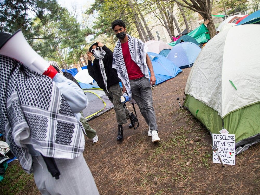 Protesters at Tabaret Hall lawn
