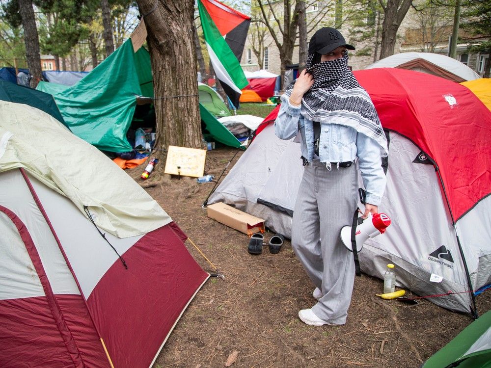 Protesters have occupied a portion of the front lawn of Tabaret Hall on the University of Ottawa Campus. INSAF president Sumayya Kheireddine gave a tour of the tented area where approximately 60 people have been staying night and day. 