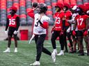 Quarterback Dru Brown throws a pass during the first day of Ottawa Redblacks training camp on Sunday at TD Place stadium.