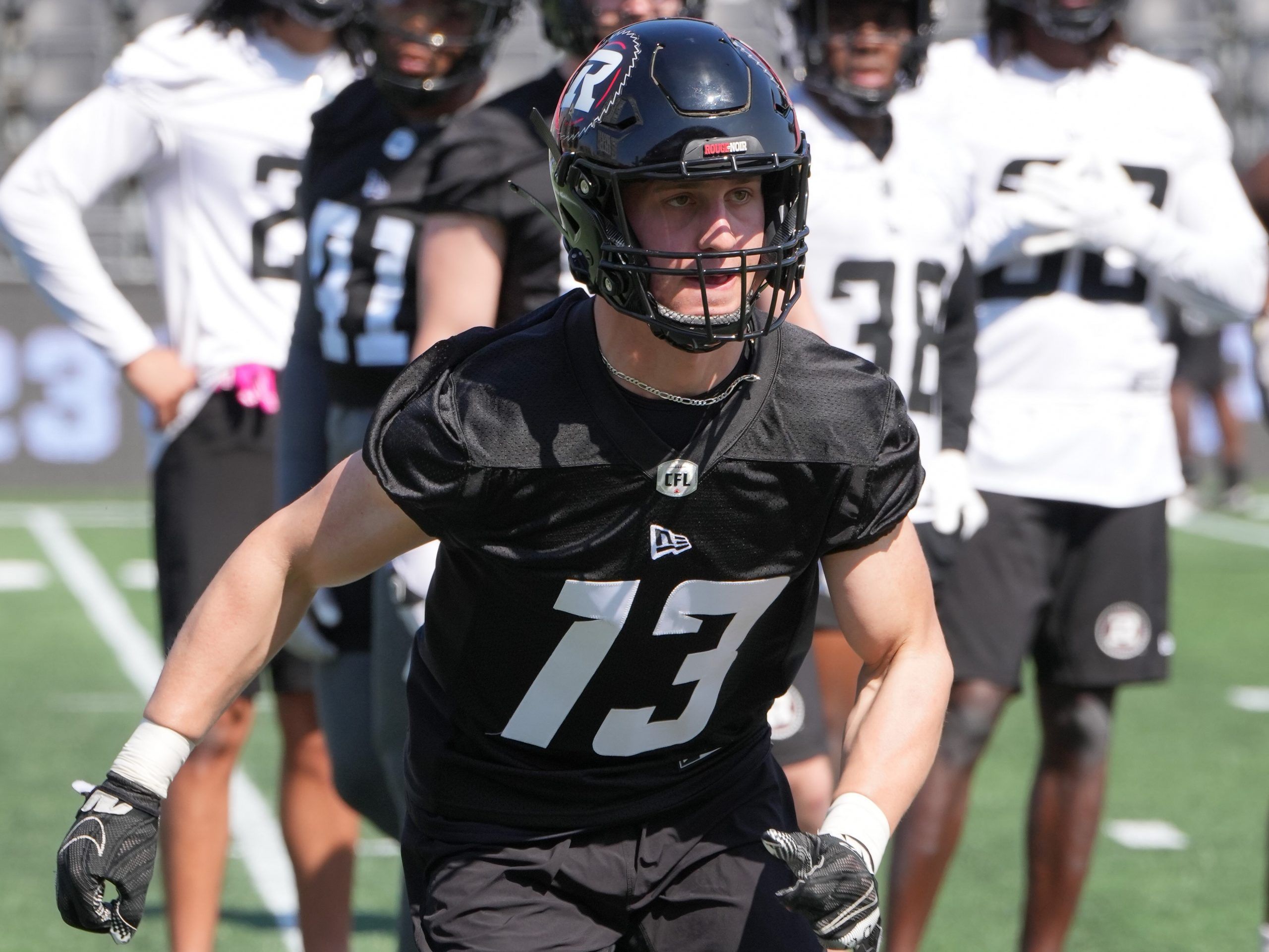 Selected 10th overall by the Ottawa Redblacks' Lucas Cormier runs during training camp.