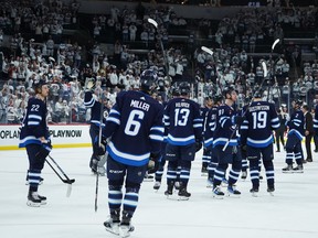 The Winnipeg Jets acknowledge the fans
