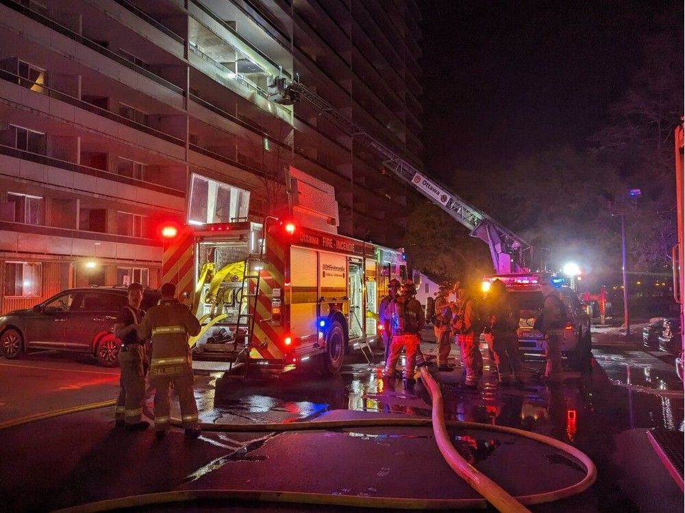 A highrise apartment building at 1244 Donald St. was struck by a fire Friday night.