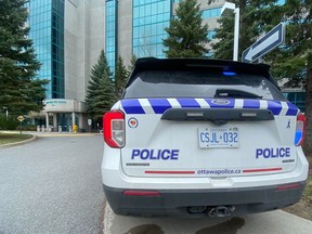 Ottawa police car on the scene of a stabbing at Constellation Drive