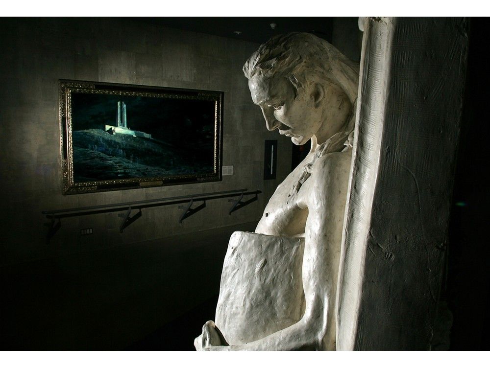  The Ghosts of Vimy painting hanging in Regeneration Hall at the Canadian War Museum.