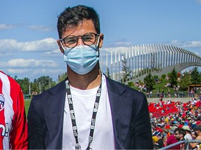 A masked Fernando Lopez is seen at TD Place stadium during the pandemic in August 2021.