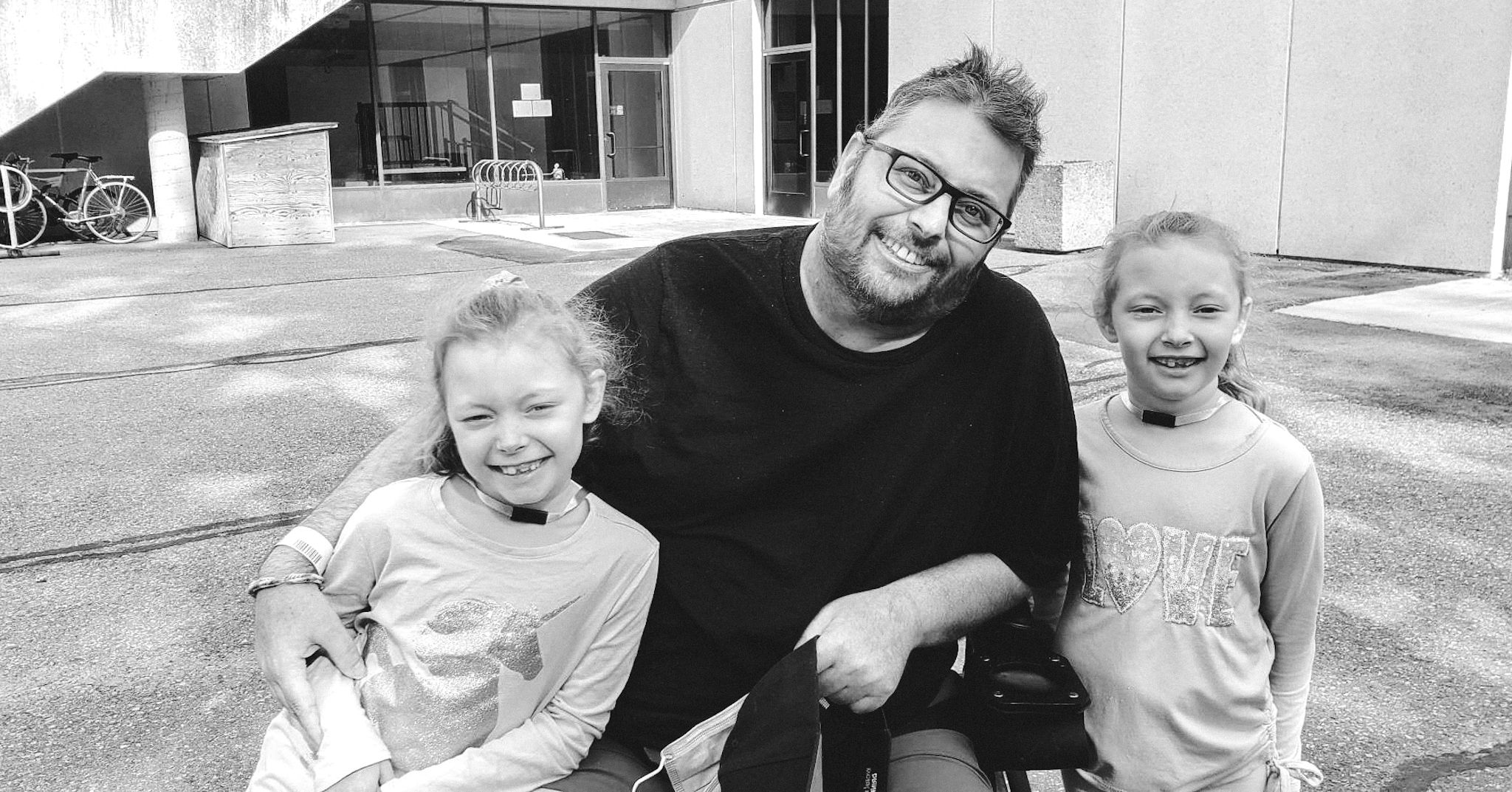 Sean Sisk outside the Rehab Centre with his twins