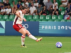 Vanessa Gilles kicks winning soccer goal against France