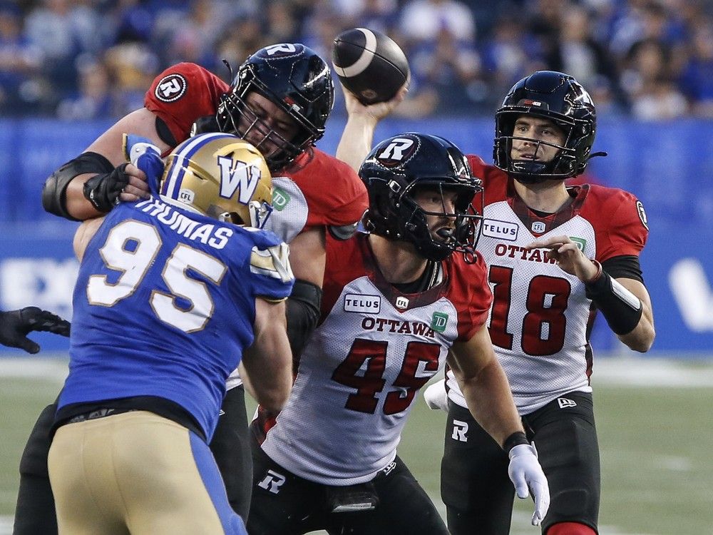 Ottawa Redblacks quarterback Dustin Crum throws against the Winnipeg Blue Bombers after coming off the bench last week.