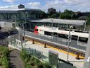 A train idles at Bayview Station during Trillium Line testing.