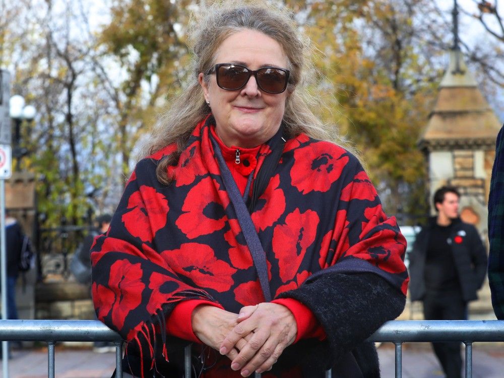  line carole bissonnette attended the remembrance day ceremony at the national war memorial. her father served in the second world war in england, france, belgium, the netherlands and germany.