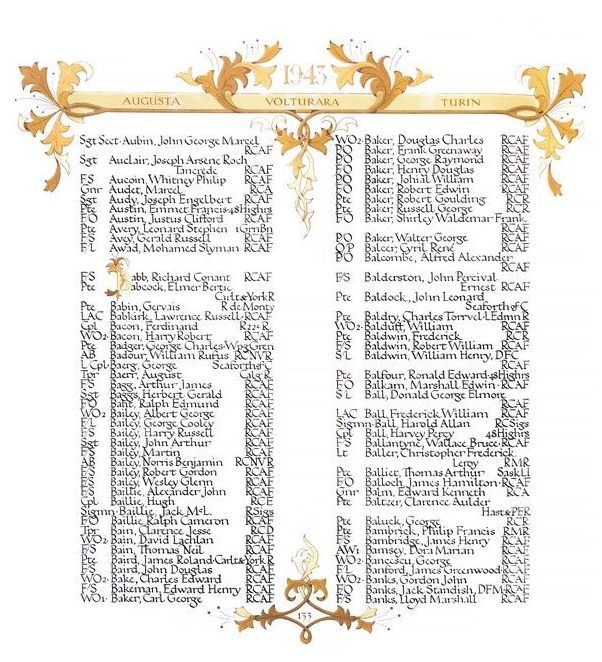 Group Captain William Baldwin’s name appears on page 133 of Canada’s Second World War Book of Remembrance. Baldwin’s plane was shot down near Berlin in August 1943. Group Captain William Baldwin’s name appears on page 133 of Canada’s Second World War Book of Remembrance. Baldwin’s plane was shot down near Berlin in August 1943.