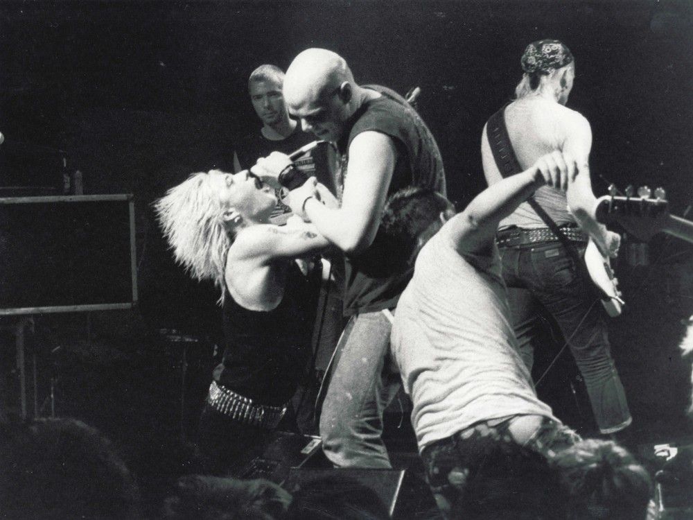  in the mayhem of a gbh show at barrymore’s, one of bob jones’ duties was to make sure the english street punks didn’t fall off the stage. photo courtesy @catcollcanada