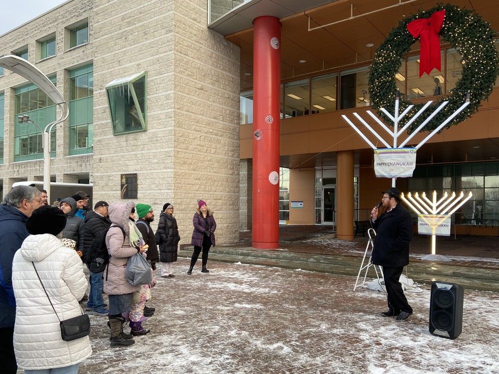 Menorah lighting ceremony at city hall marks the start of Hanukkah