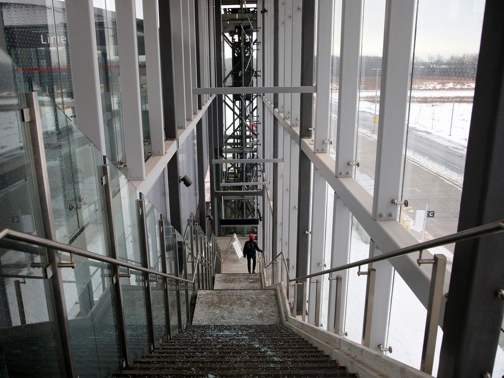  an impressive three storeys of glass line the staircase at the limebank station at the end of line 2.