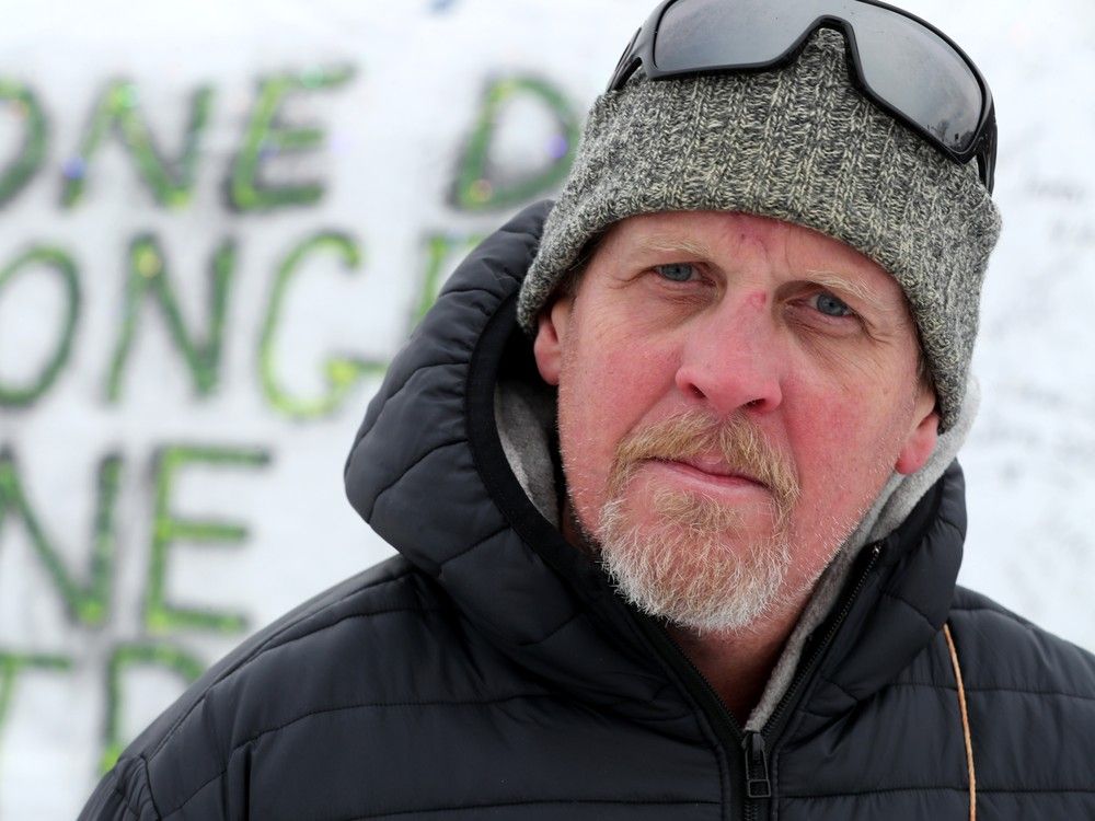  strike captain james thuot strands outside the large tent the picketers have erected to warm up in as the temperature drops and the strike wears on.