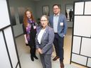 Psychologist Dr. Kerri Ritchie, left, physician Dr. Nathalie Fleming, middle, and Bryan Feenstra, director of people, health, wellness and engagement at The Ottawa Hospital, where a wellness room is part of a new in-house program to help reduce burnout, retain workers and increase job satisfaction.