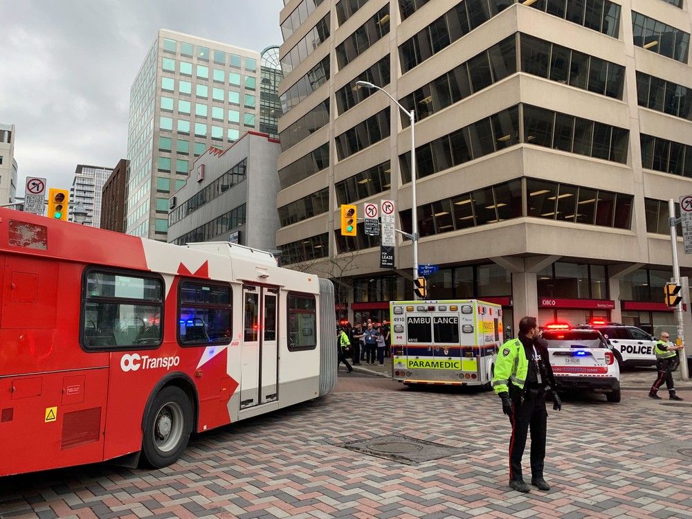  A pedestrian was hit by an OC Transpo bus midday on Tuesday, April 29, 2025. The woman sustained minor injuries.