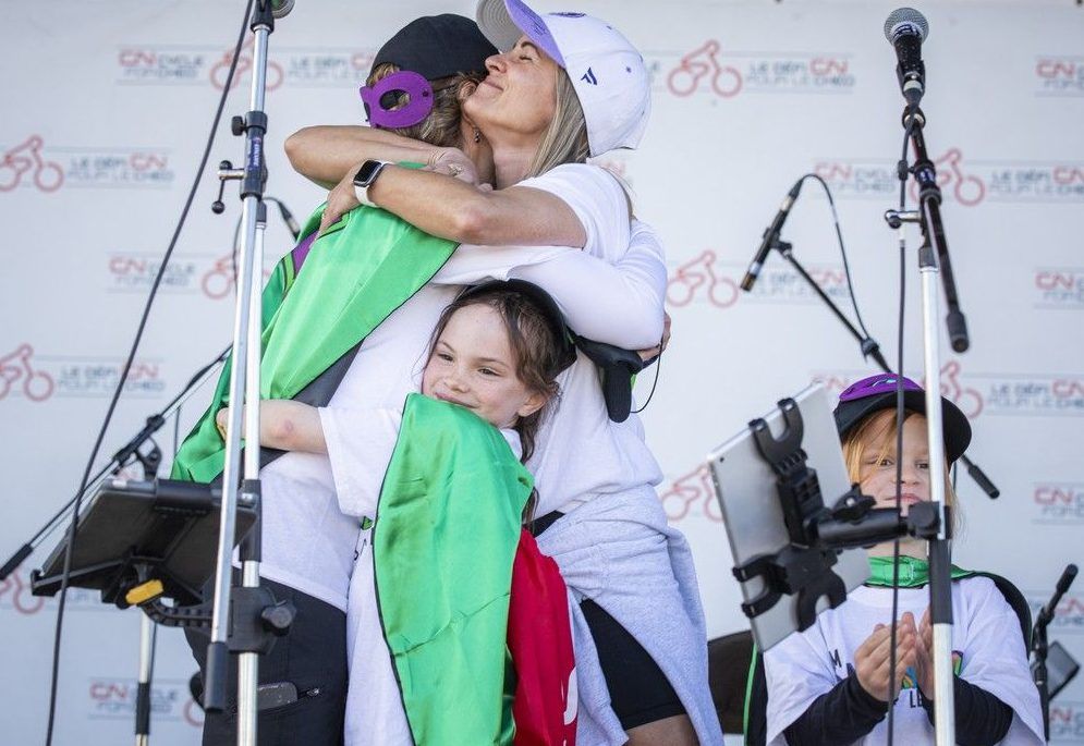 Kathleen Both of Carpe Diem and Tamy Bell from Griffs Gang shared a great big up on stage after the two teams tied for top fundraising. Both has two grandchildren battling cancer and Bell lost her son last year after a gruelling battle with the disease.