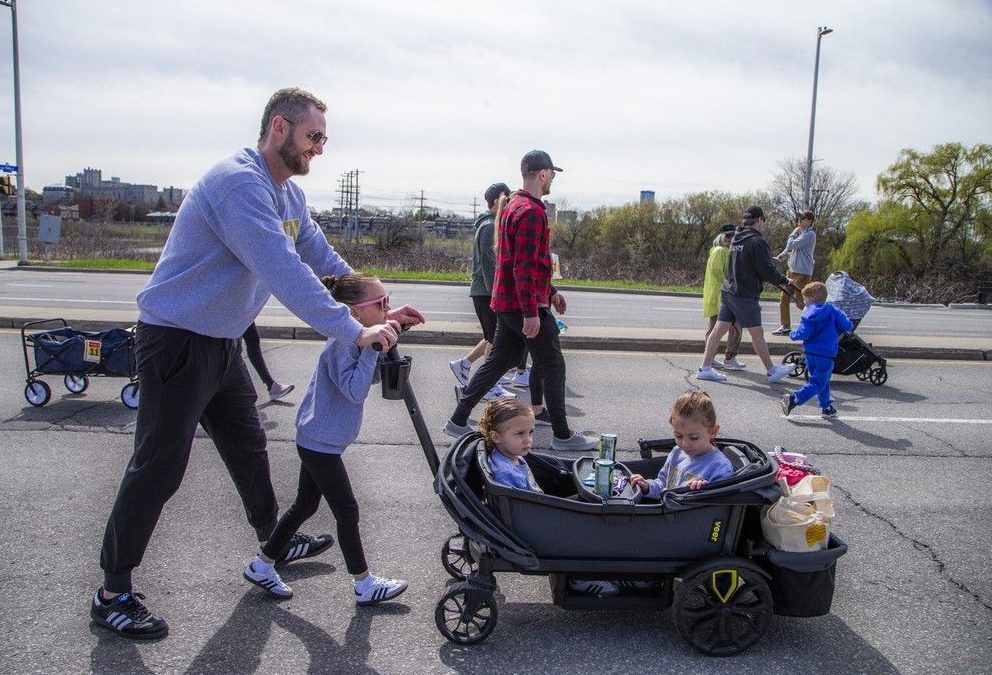  Kyle Braatz, co-chair for the Kids These Days campaign with CHEO, rolled out with his three kids for the 2K walk Sunday.