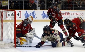 Emily Clark from the Ottawa Charge gets scored on