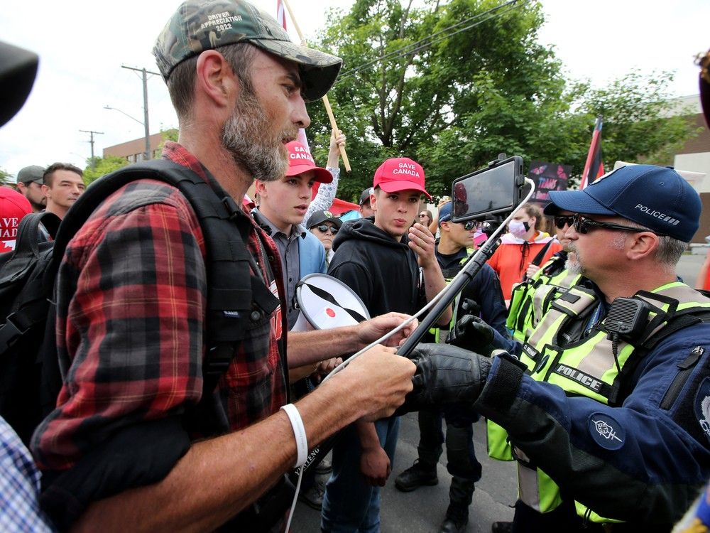  A file photo of the 2023 protest near Broadview Avenue schools, cited by councillors during Thursday’s committee meeting about a proposed “bubble-zone bylaw.”