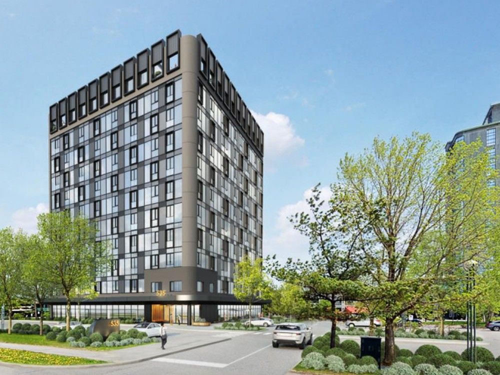  A rendering of what an 11-storey office building in Kanata will look like once a conversion is complete to turn them into housing. A City of Ottawa committee approved the conversion plan this week.
