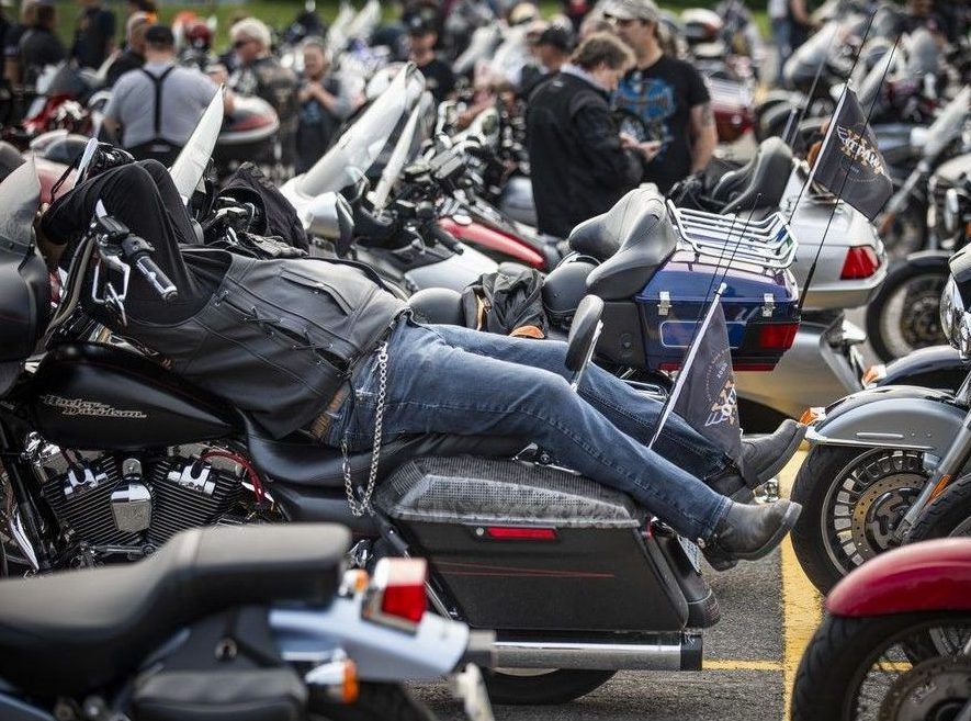 One man caught a quick siesta on his bike Saturday morning, resting up before the Ride for Dad festivities.